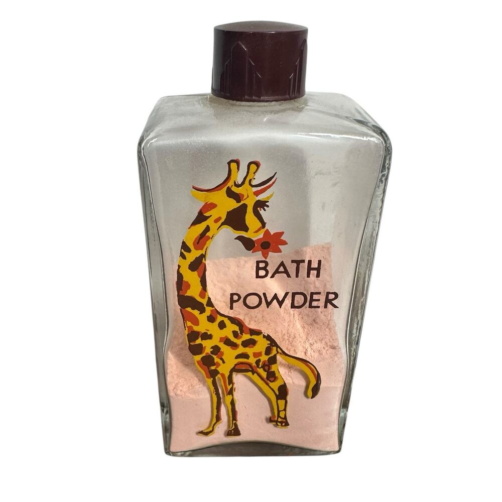 Vtg Kidmetics 60s Collectible Bath Powder Glass Jar Giraffe Nursery Bath Decor